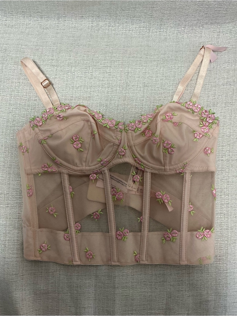 Victoria's Secret Rosebud Embroidery Corset Top 32B Pink Floral Bustier NWT